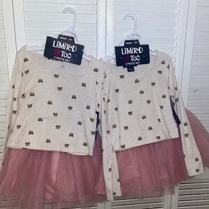 Limited Too Beige Bear Top and Sparkly Pink Skirt for twins